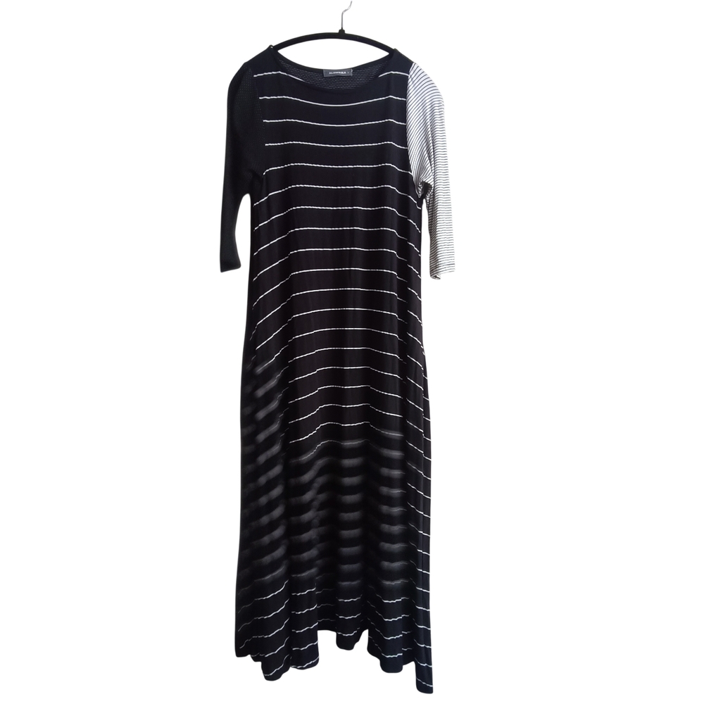 Alembika Black and White Striped Polka Dot Maxi Dress Cotton Viscose Size 8